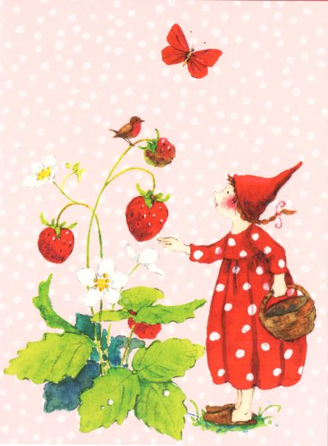 Pippa bij de aardbeien