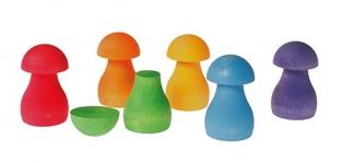 Set van 6 paddestoelen regenboogkleuren