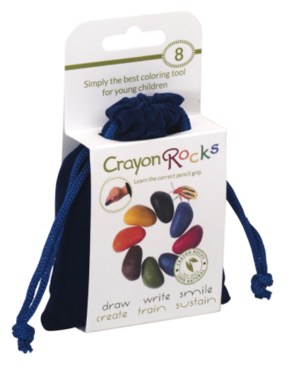 Crayon rocks in een blauw fluwelen zakje (8 stuks)